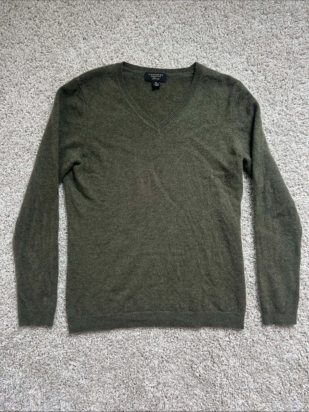 Charter Club Luxury Cashmere V neck Green Sweater